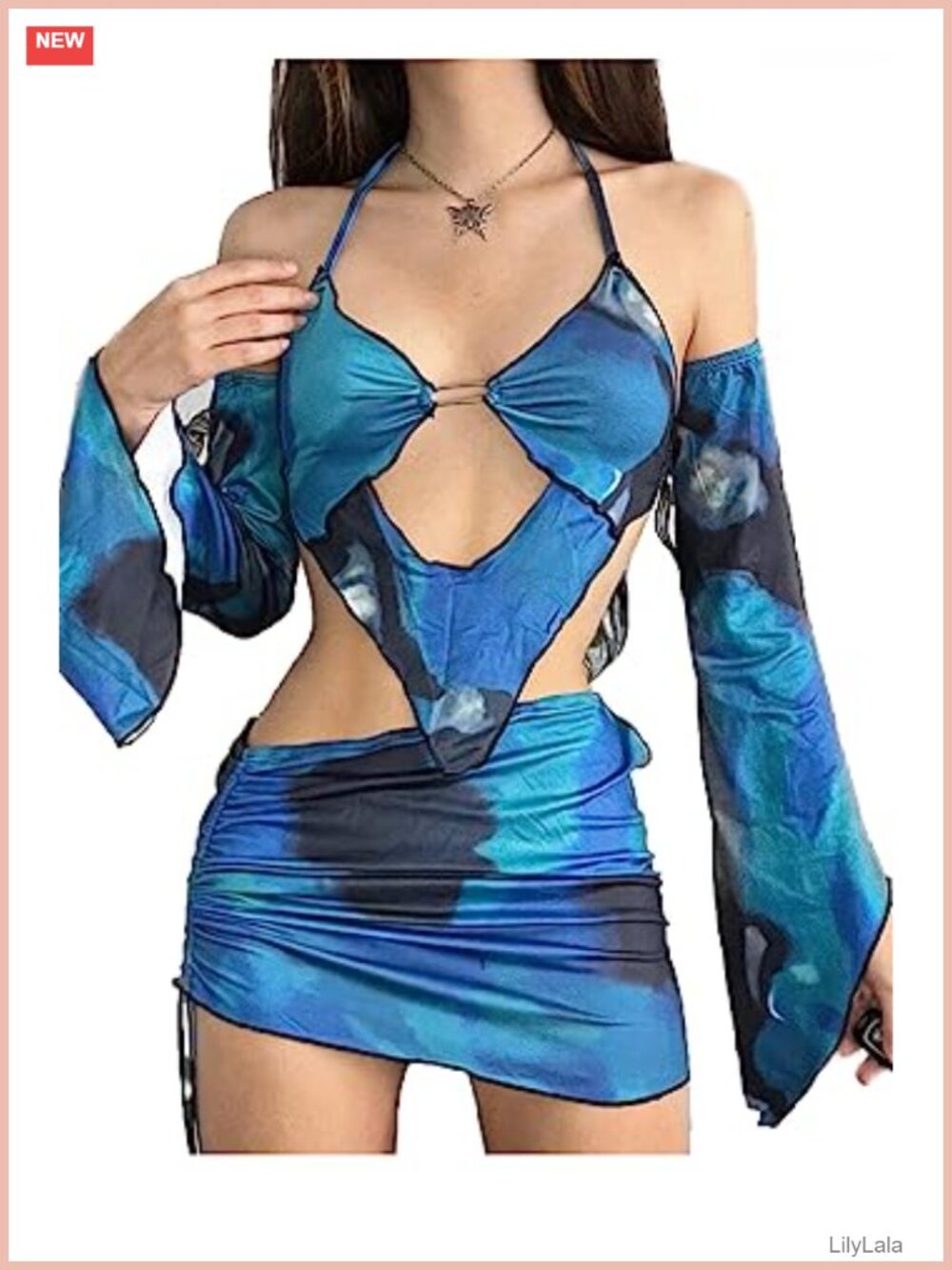Sexy Y2K 2 Piece Rave Festival Outfit Long Sleeve Mini Clubwear